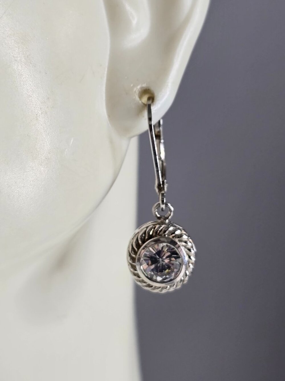 Womens Estate Sterling Silver CZ Dangle Earrings 3.8g E1978